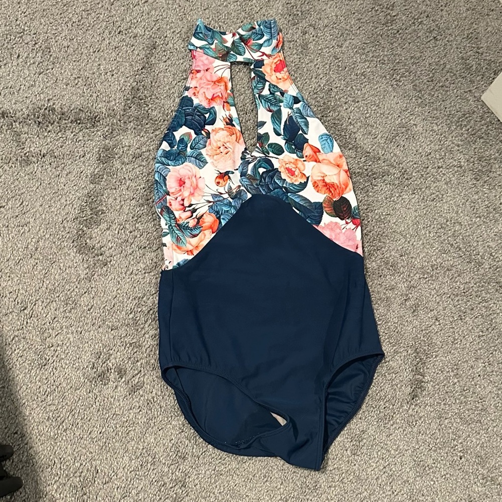 Eleve Dancewear Floral High Neck Halter Leotard